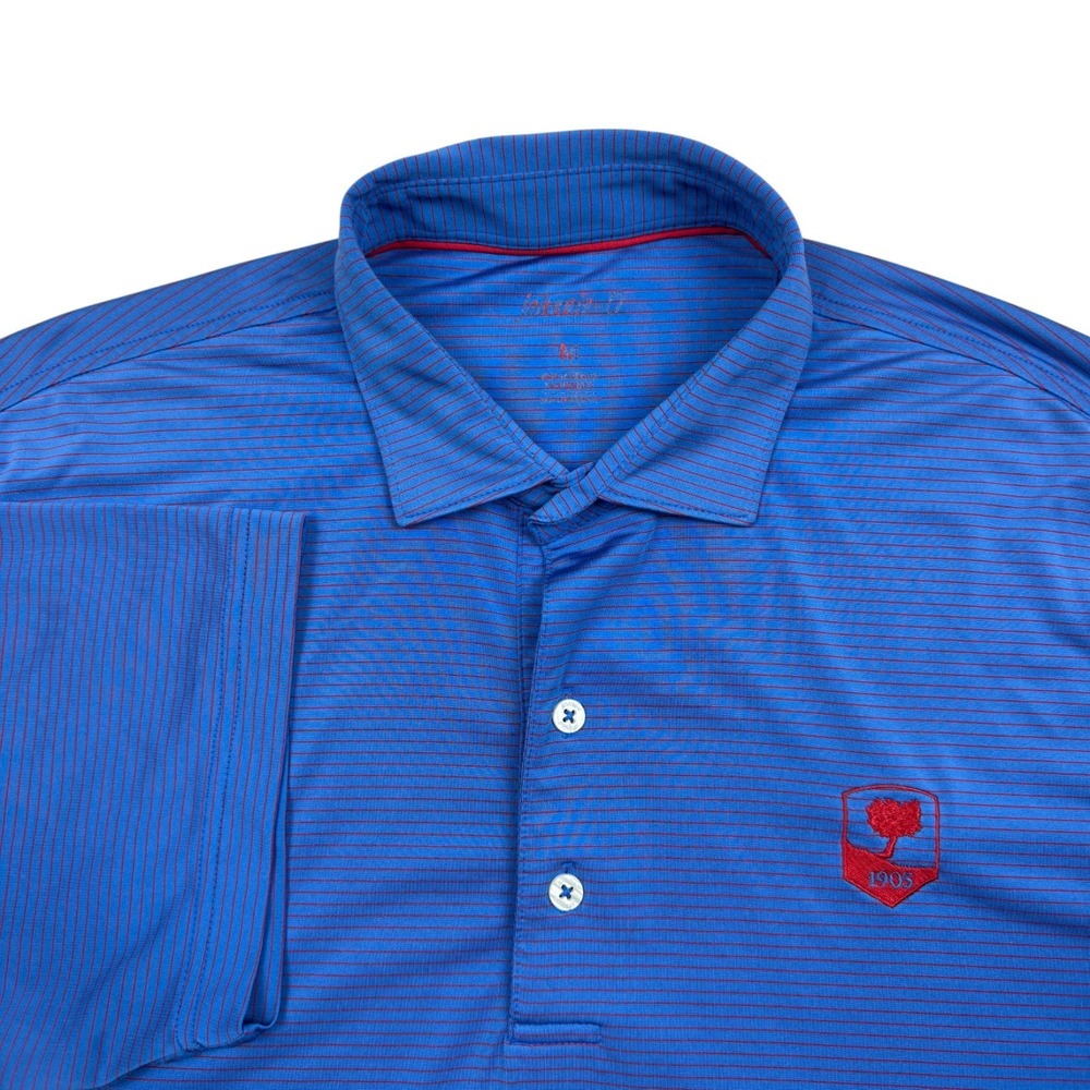 Johnnie-O Men's Golf Polo Shirt Striped Riptide Blue Red Embroidered Size M